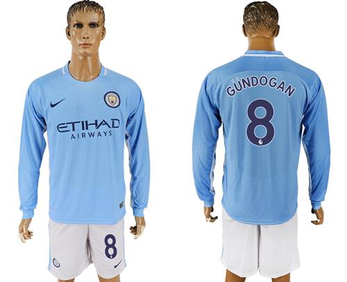 Manchester City #8 Gundogan Home Long Sleeves Soccer Club Jersey